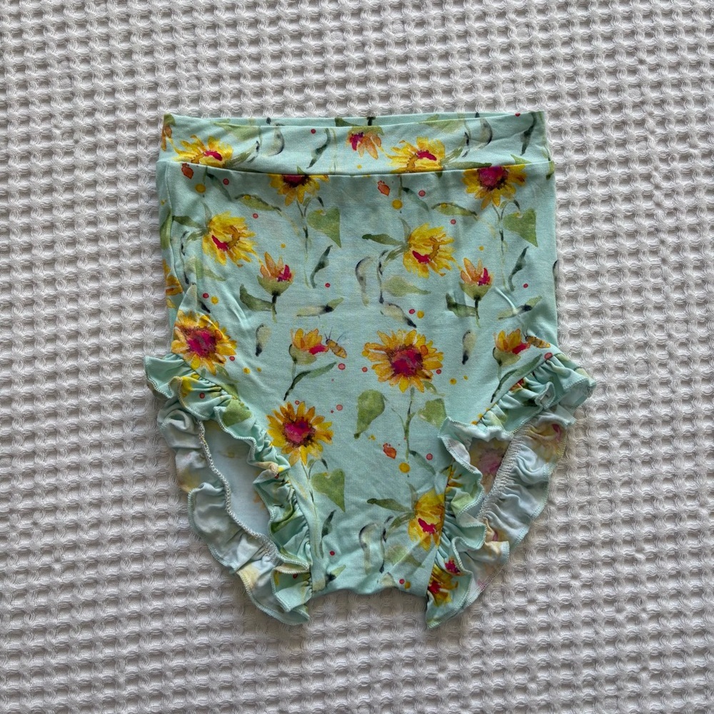 Birdie Bean Aqua Sunflower Ruffle Bamboo Bummies Shorts Whimsical Soft - Size 2T